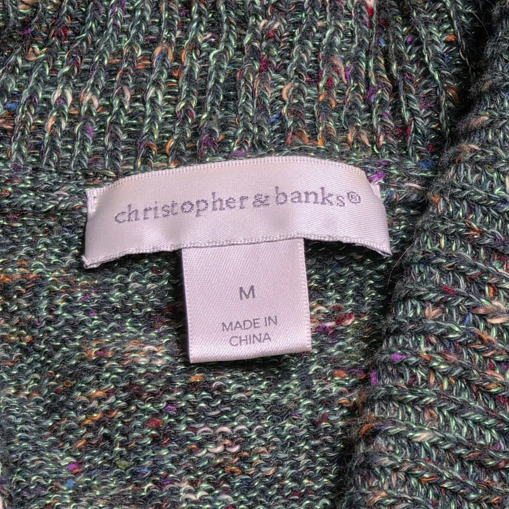 Christopher & Banks Multi Marled‎ Cardigan Women's Size M Green Shawl Collar